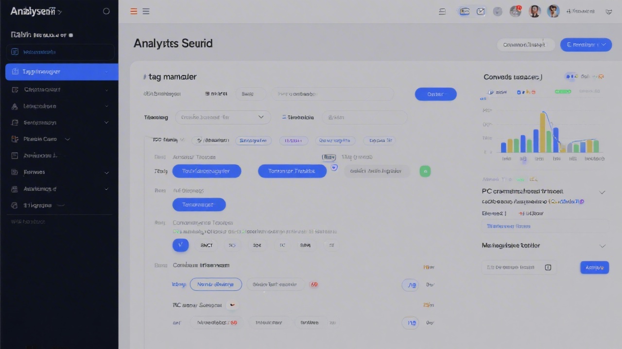 Analytics setup screen with tag manager and conversion tracking configuration, representing a robust measurement framework for PPC campaigns.